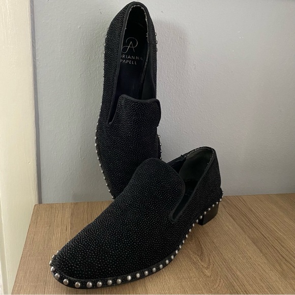 Adrianna Papell Black Leather Studded Loafers - Picture 5 of 11